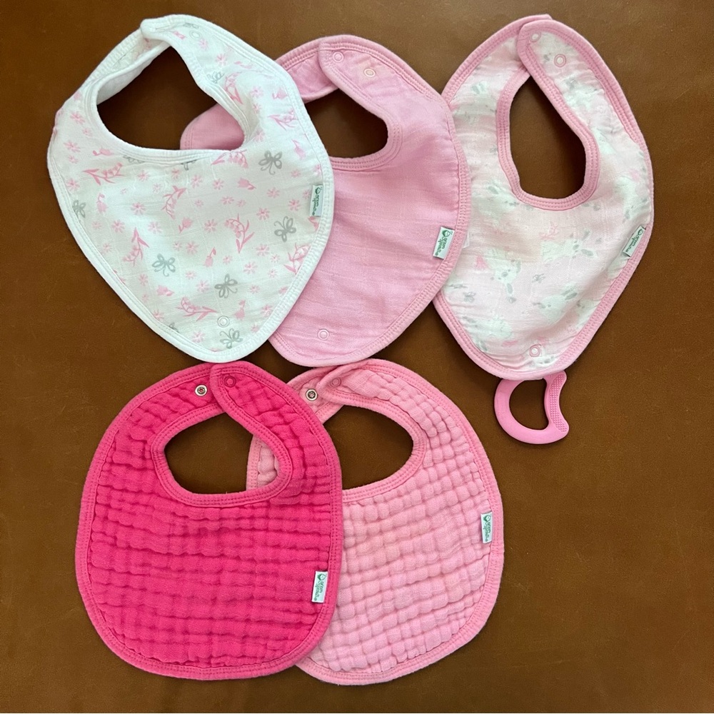 GREEN SPROUTS Organic Muslin Pink Bib Set & Teether, 0-12mo